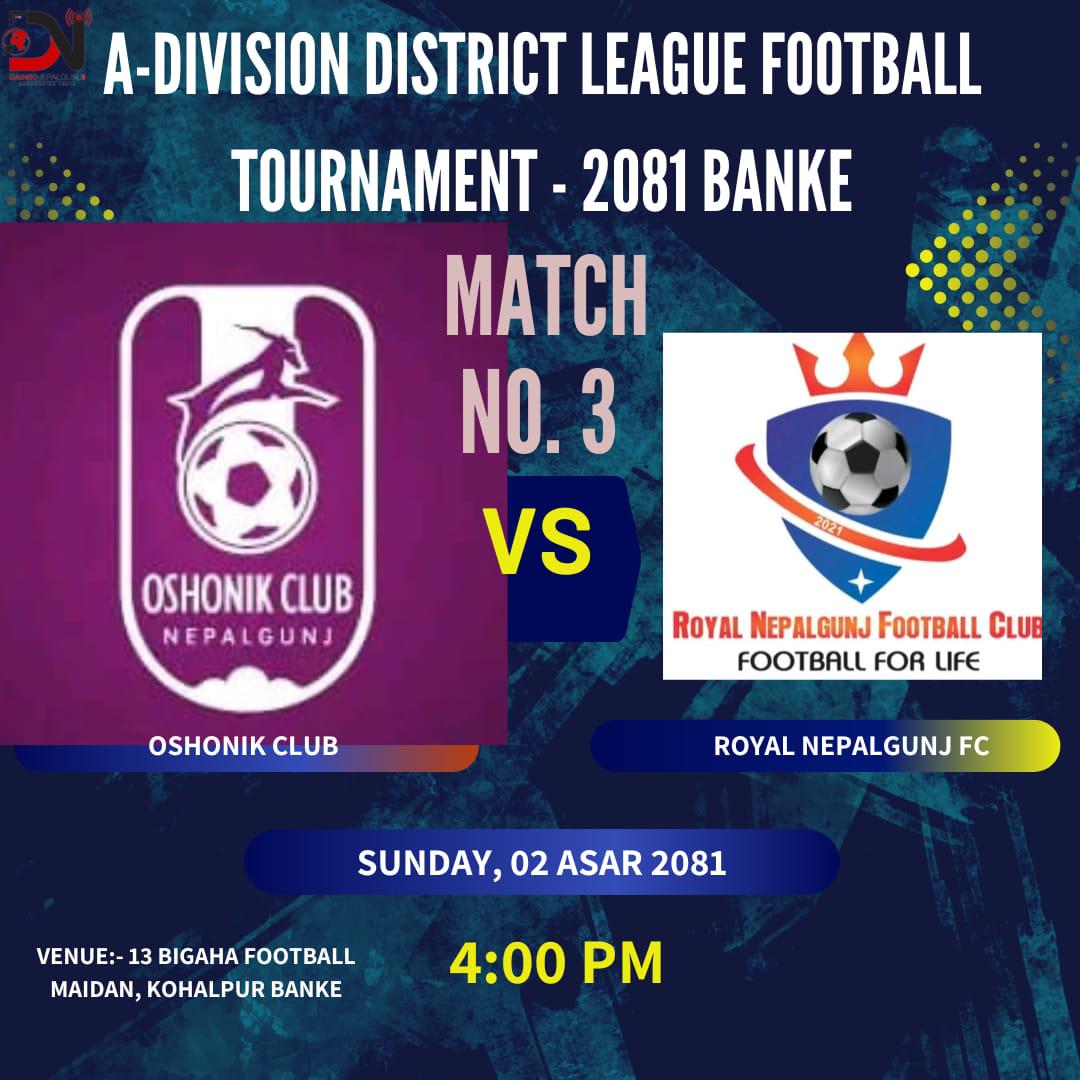 बाँके जिल्ला ‘ए’ डिभिजन लिग फुटबलमा आज भिड्दै चार क्लब