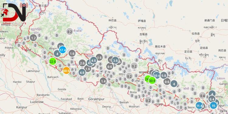 पाँच प्रदेशका केही भागमा भारी वर्षा हुने पूर्वानुमान