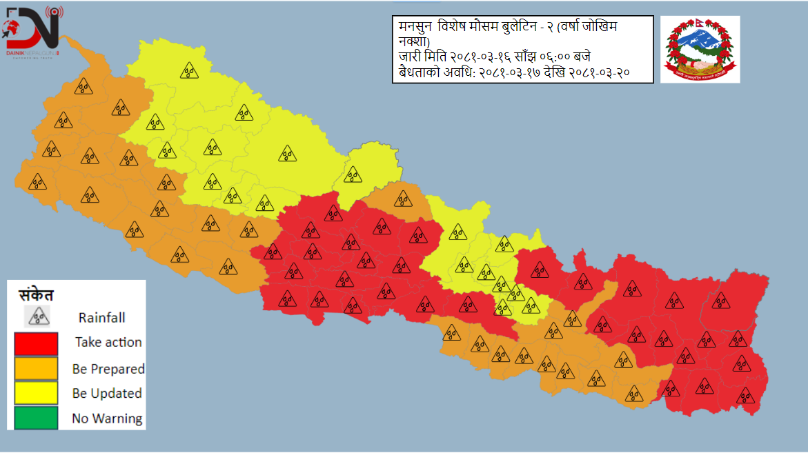 बिहीबारसम्म मनसुन थप सक्रिय हुने, सतर्क रहन अनुरोध