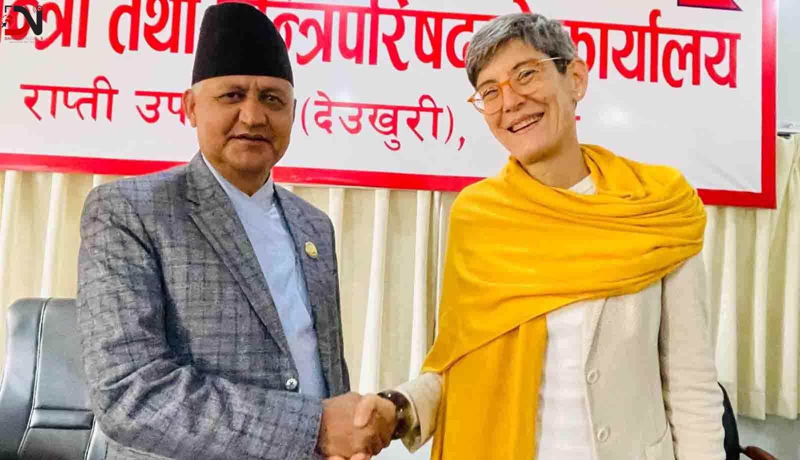 लुम्बिनीका मुख्यमन्त्री संग स्वीट्जरल्यान्डका राजदुतकाे भेट