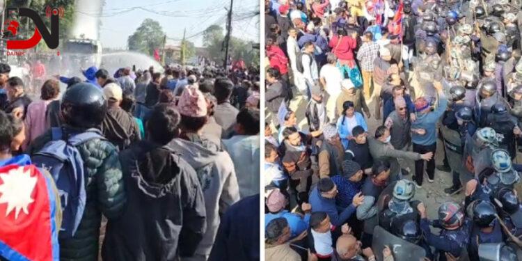 रास्वपा कार्याकर्ता र प्रहरीबीच झडप, आठजना घाइते