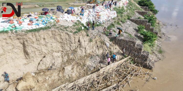 बाँकेमा बस्ती जोगाउन आपतकालीन तटबन्ध